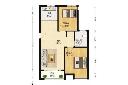 东小庄社区 2房1厅1卫 南北 毛坯
