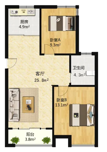 东小庄社区 2房2厅1卫 南 精装