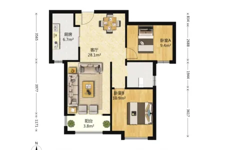 天意华苑 2室2厅1卫南北 毛坯