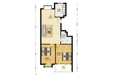 瑞海花园南区 2室2厅1卫 南 精装