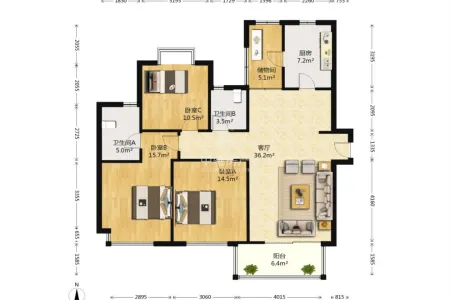 上实达利广场 3室2厅2卫 南北 精装