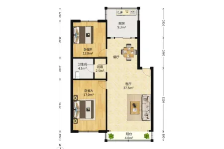 东方花园新村 2室2厅1卫 南北 