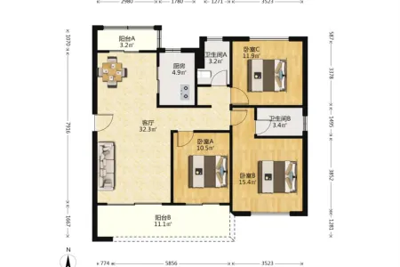 碧桂园塘溪源著3室2厅1卫南北精装真实好房