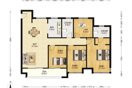 美好首玺4房2厅2卫南北毛坯真实好房