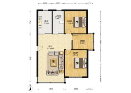 通达商厦小区 3室2厅1卫 48万 南北通透,采光充足