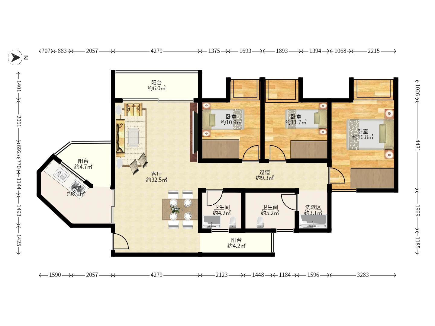 （汽车南站）尚南金域.观澜国际 3房2厅2卫 东